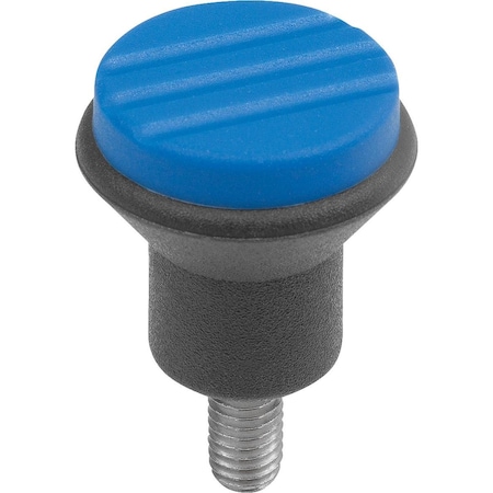Kipp Mushroom Knob Size:1 D=M04X10, D1=21, Plastic Black Ral7021, Comp:Stainless Steel, Cap:Blue Ral5017 K0251.0043X10